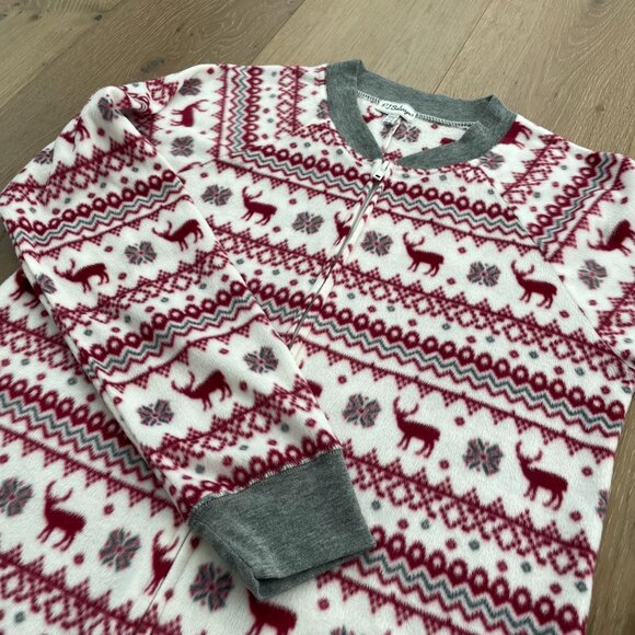 P.J. Salvage Pajamas Women Medium Onesie Moose Red White Gray Fleece One Piece - Picture 5 of 15
